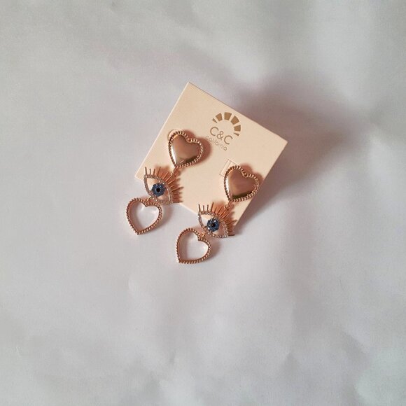 NWOT C&C California gold heart & evil eye earrings - Picture 5 of 7